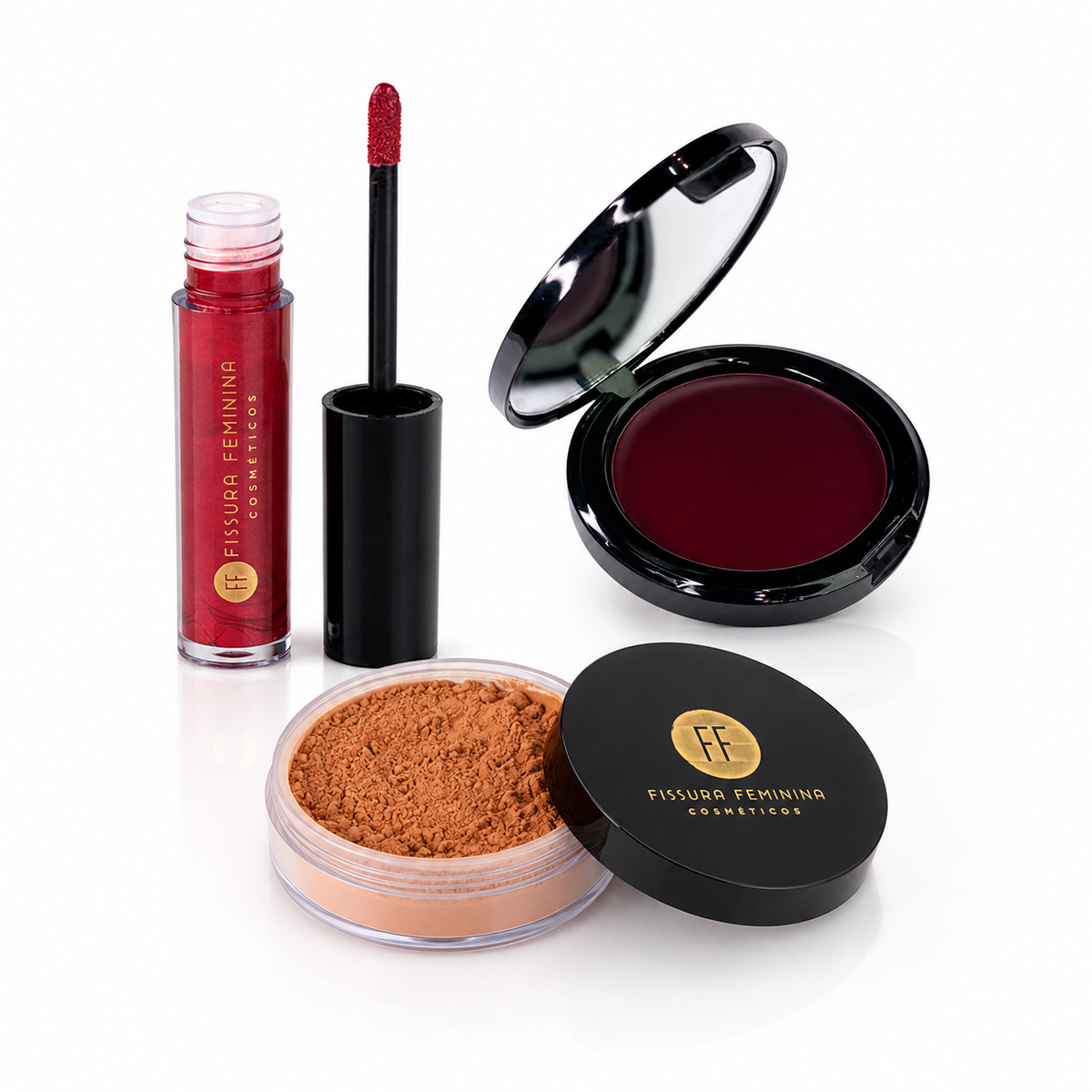Combo Pó Solto Chocolate Quente + Blush Jambo + Gloss Freya