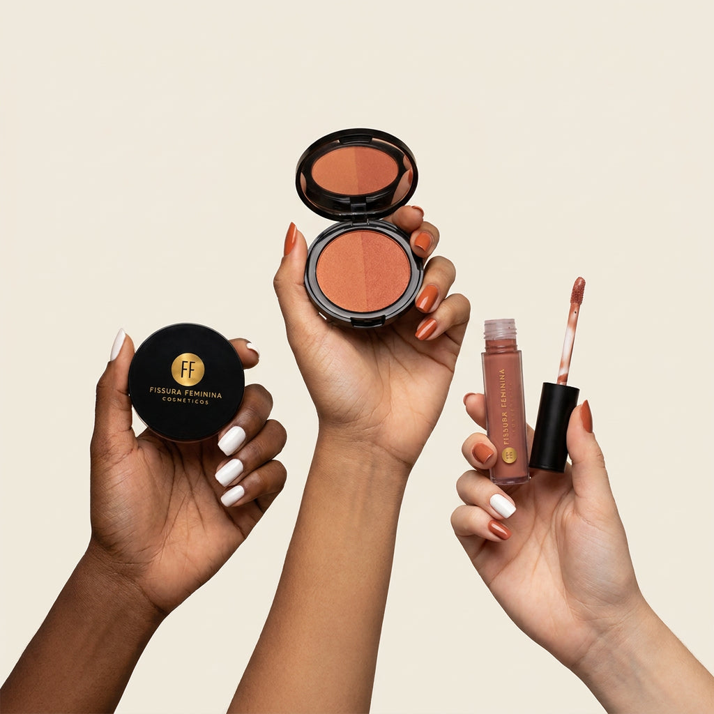 Combo Pó Solto Banana + Duo Blush + Batom Nude Luxo
